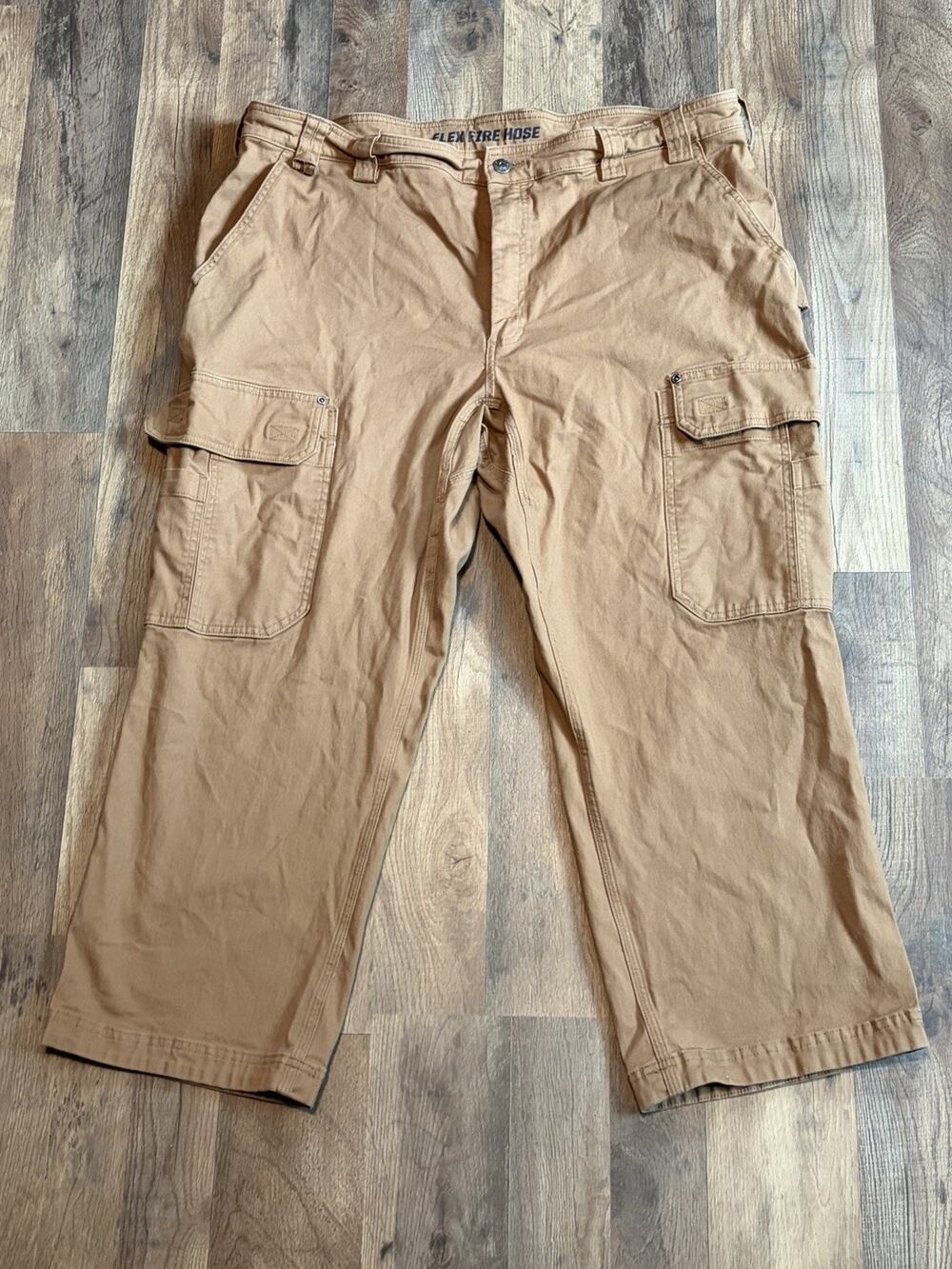 Duluth Trading Pants Mens 44x28 Brown Flex Fire Hose Cargo Carpenter Straight